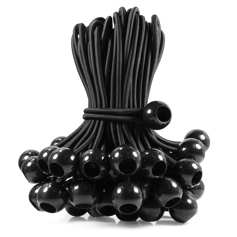 Joneaz Bungee Balls 6 Inch,Black Bungee Cord for Canopy Tarp, UV Resistant,50-Piece - Image 1